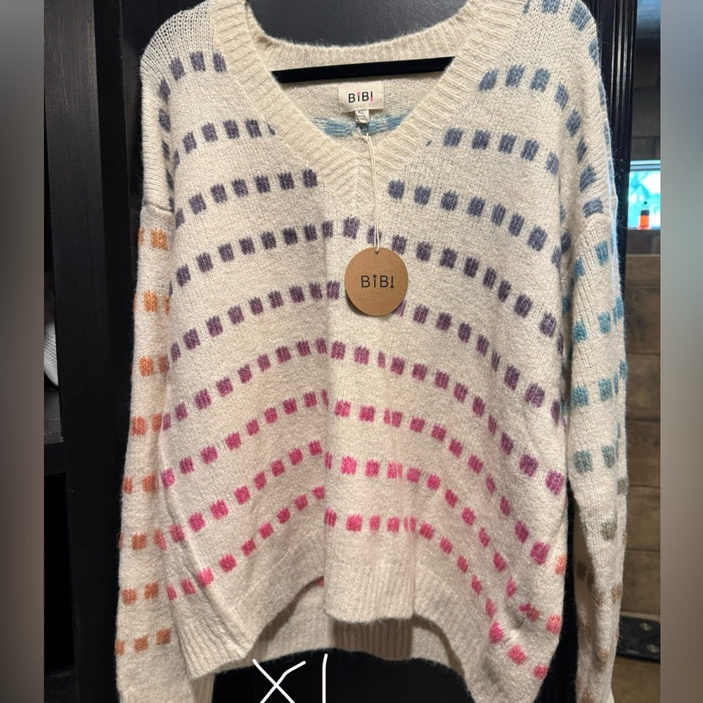 BiBi Women's V-Neck Sweater with Multicolor Dots